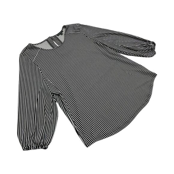 ADRIANNA Papell stripe pattern striped blouse long sleeves black & white size L - Picture 3 of 11
